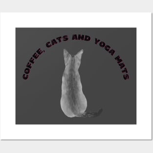 Coffee cats and yoga mats funny yoga and cat drawing Posters and Art